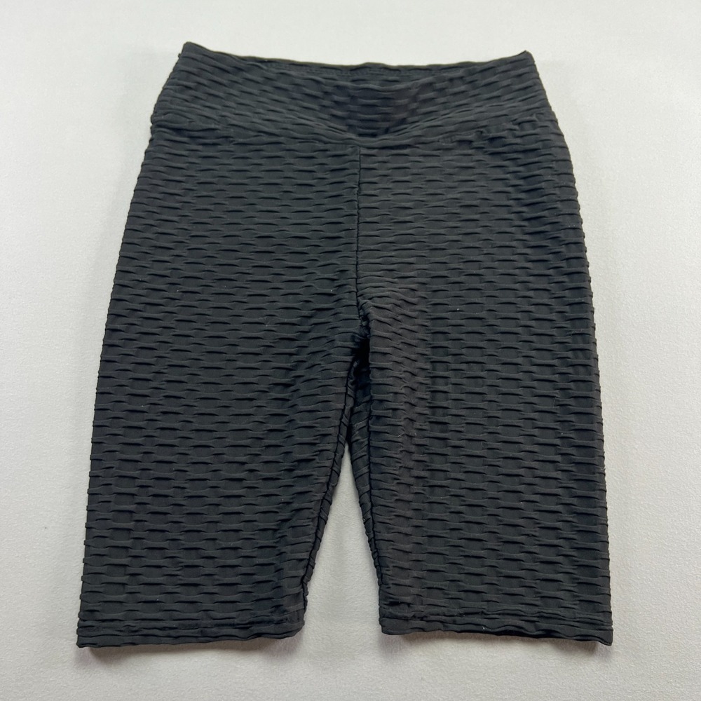 Sy Fashion Biker Shorts Womens L/XL Black Stretch Honeycomb Textured High Waist